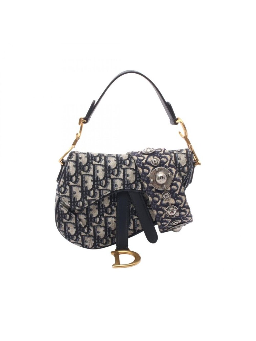 Dior Saddle Bag Mini Oblique 2-Way Navy Canvas Leather